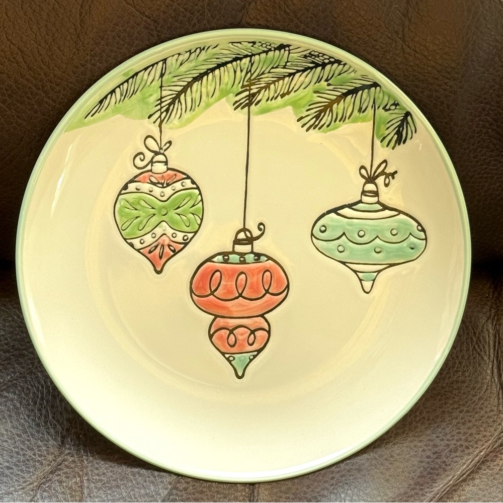 Pastel Christmas Ornaments 8” Ceramic Plate - Hobby Lobby Sleigh Bell Bistro